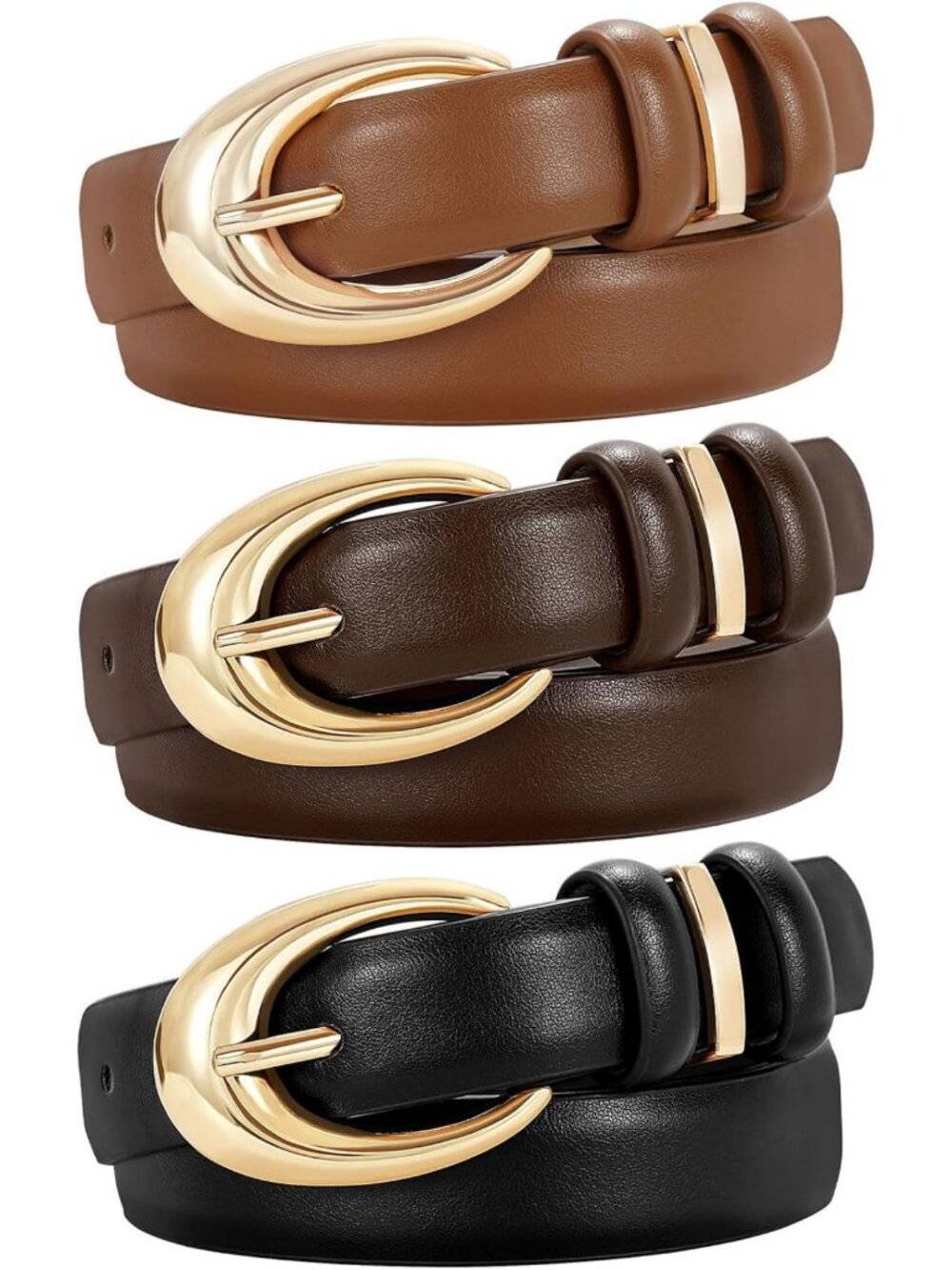 Stylish 3-Pack Women's Faux Leather Belts for Jeans with Chic Gold Buckle